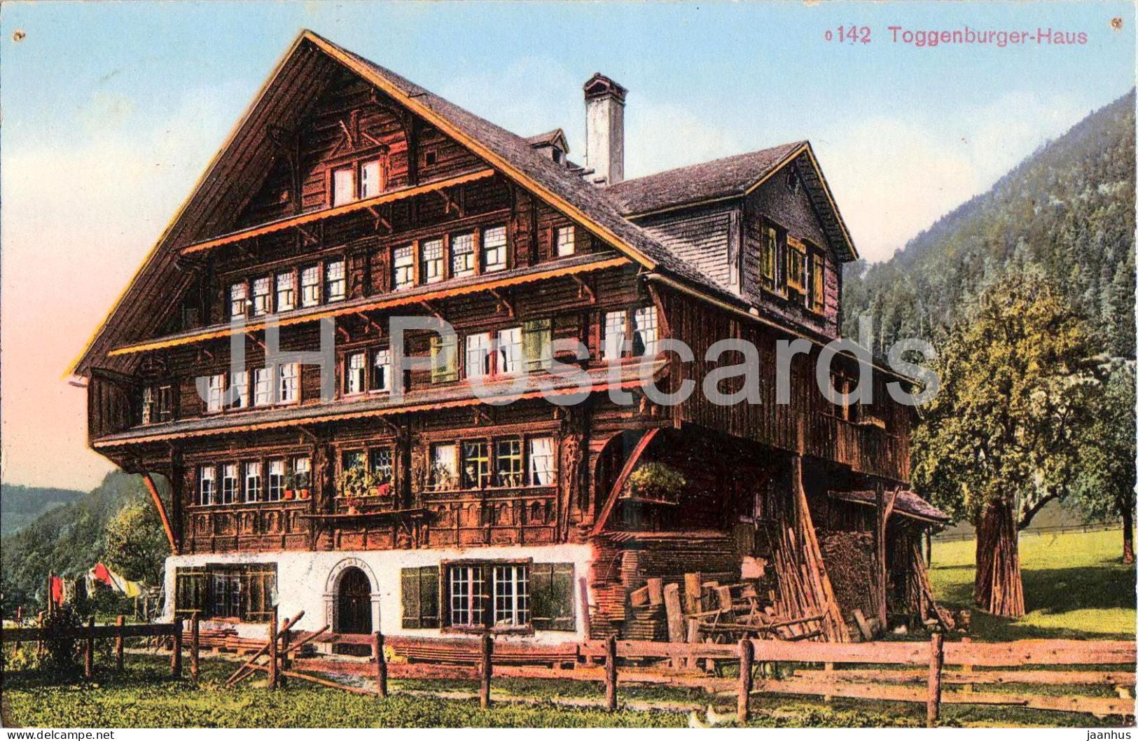 Toggenburger Haus - traditional wooden house - 142 - old postcard - 1916 - Switzerland - used - JH Postcards