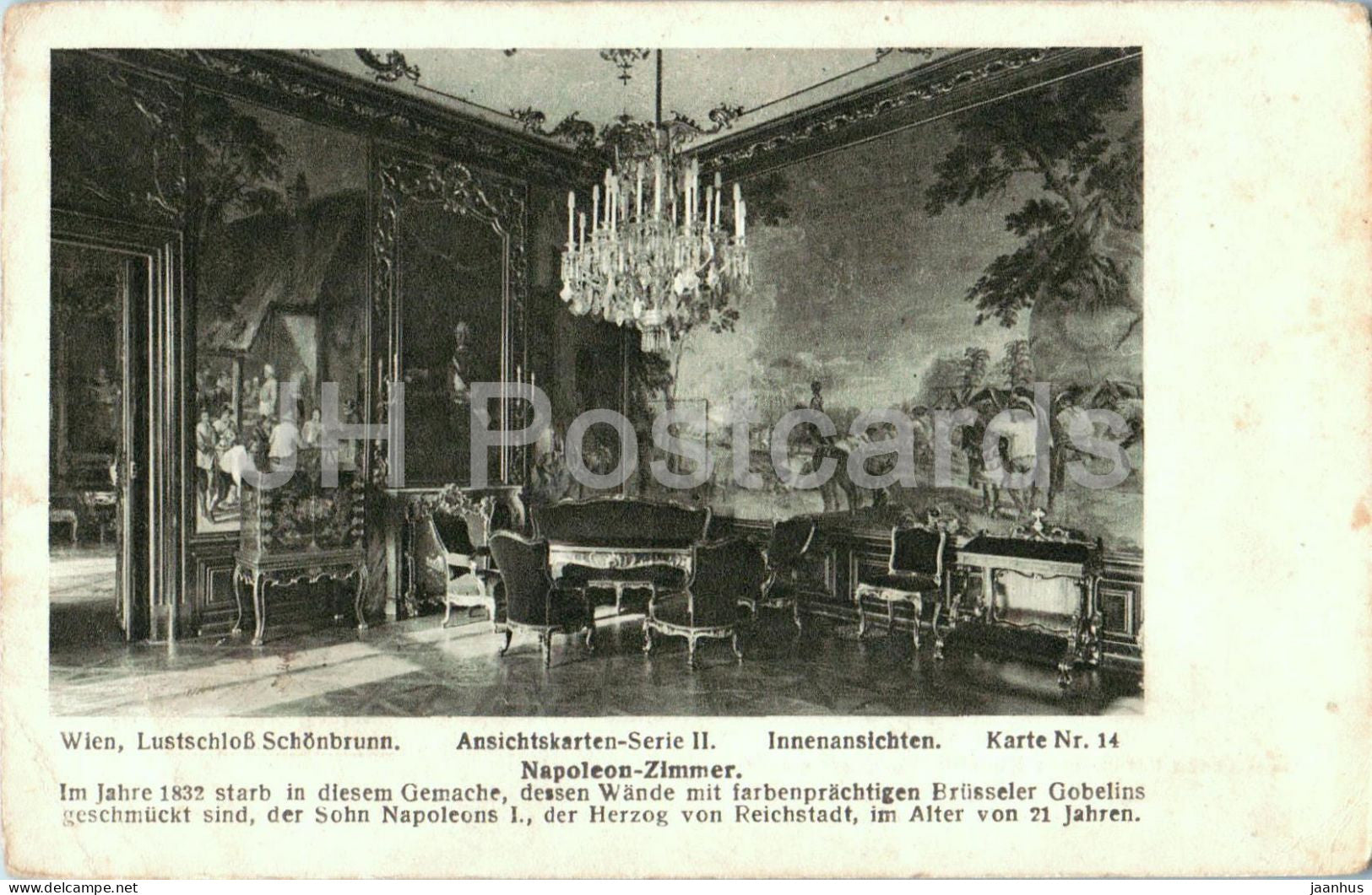 Wien - Vienna - Lustschloss Schonbrunn - Napoleon-Zimmer - interior - Nr. 14 - old postcard - Austria - unused - JH Postcards