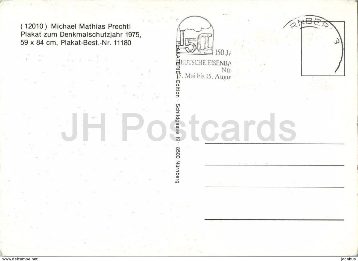 poster by Michael Mathias Prechtl - Monument Protection Year - Bamberg Lubeck Regensburg - 1975 - Germany - used