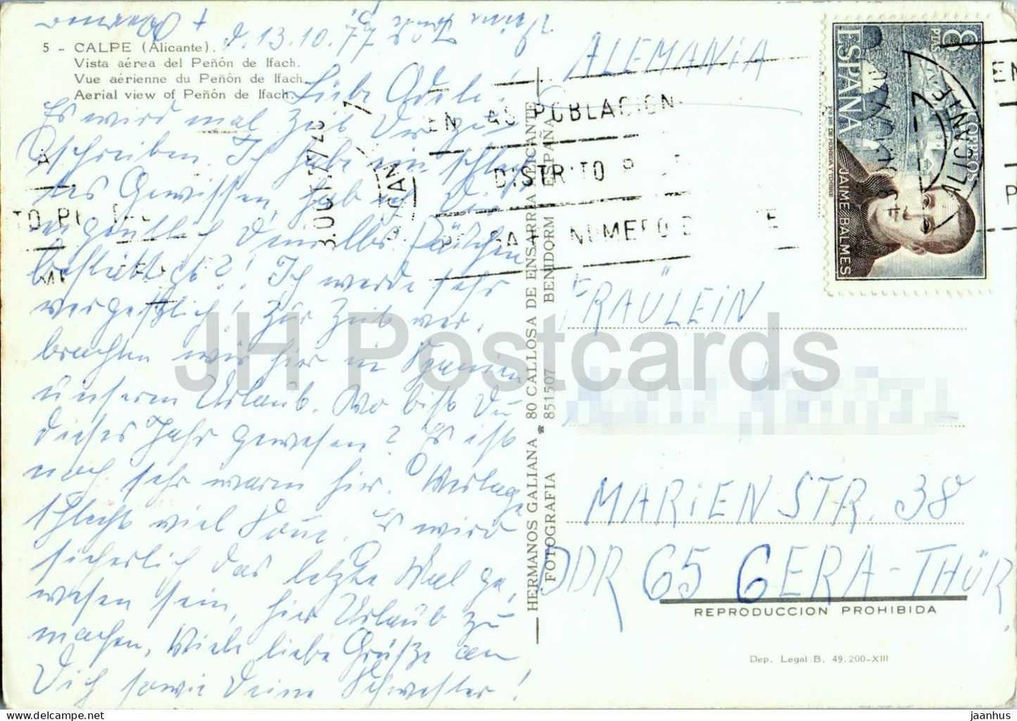 Calpe - Alicante - Vista aerea del Penon de Ifach - Aerial view - 5 - 1977 - Spain - used