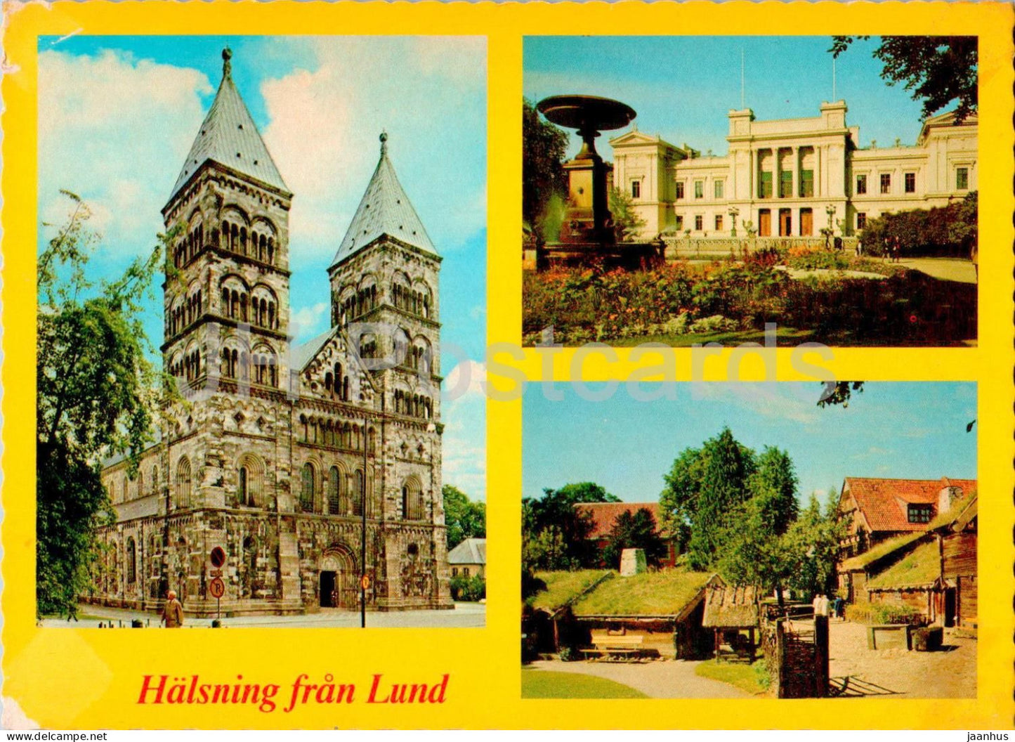Halsning fran Lund - cathedral - university - multiview - 3448 - 1981 - Sweden - used - JH Postcards