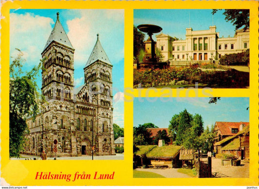 Halsning fran Lund - cathedral - university - multiview - 3448 - 1981 - Sweden - used - JH Postcards