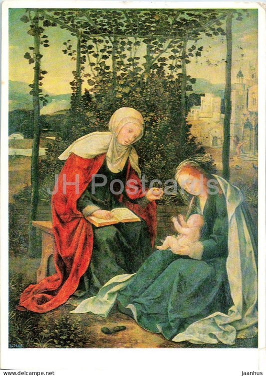 painting by Jan de Cock - Hl. Anna die Jungfrau St. Anne the Virgin and the Child - Flemish art - 1966 - Germany - used - JH Postcards