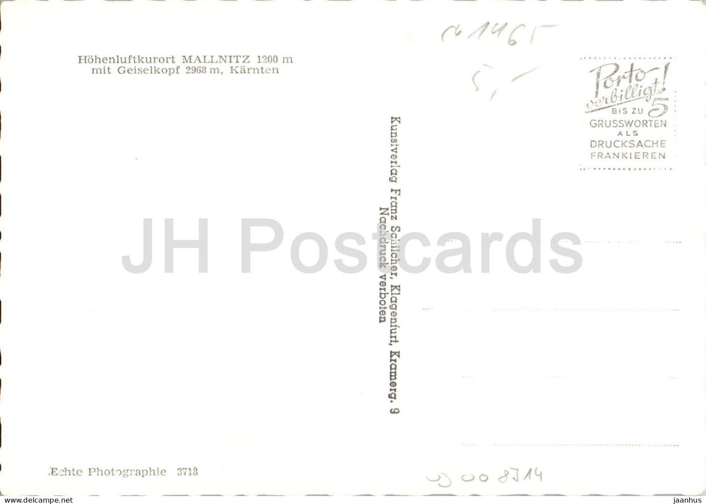 Hohenluftkurort Mallnitz 1200 m mit Geiselkopf 2968 m - Kärnten - Dorf - 3718 - alte Postkarte - Österreich - unbenutzt