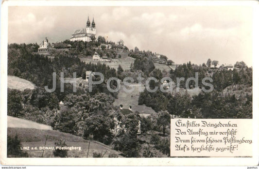 Linz a.d. Donau - Postlingberg - Ein silles Deingedenken - panoramic view - old postcard - 1930s - Austria - used - JH Postcards