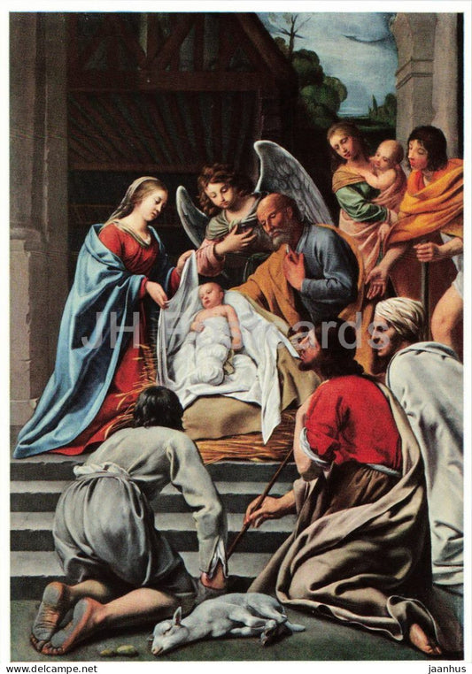 painting by Le Nain - The Adoration of the Shepherds - Die Anbetung der Hirten - sheep - French art - Germany - used - JH Postcards