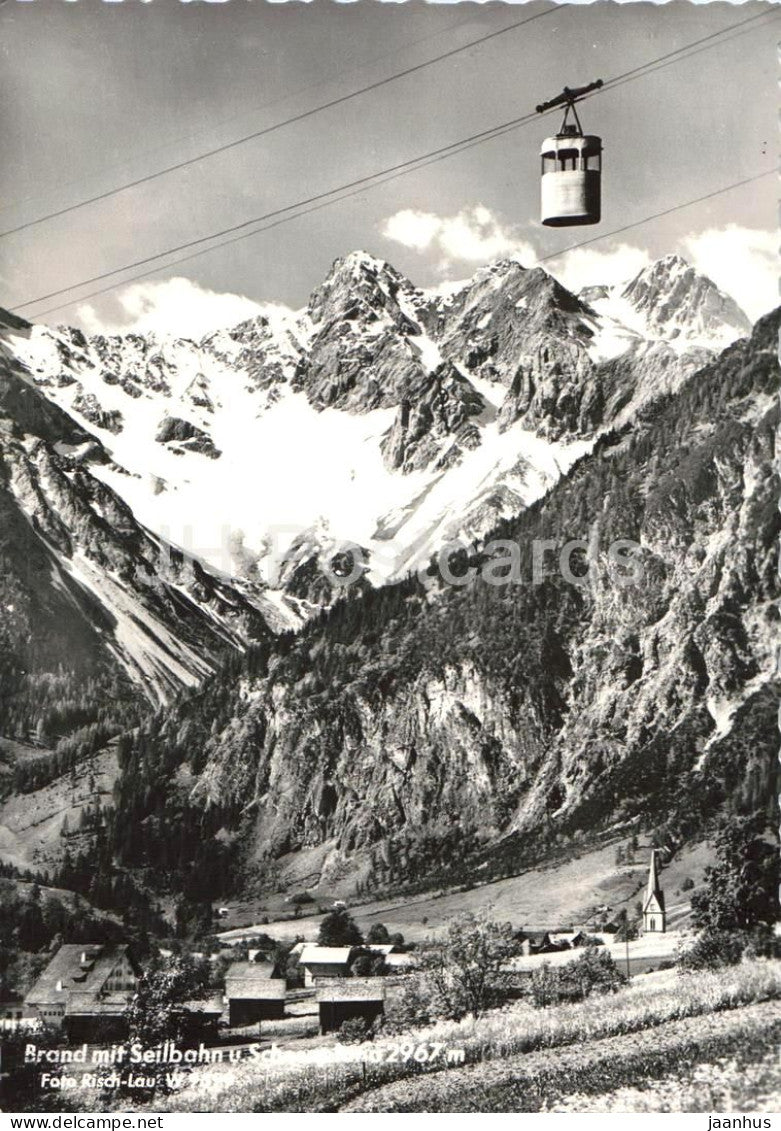 Brand mit Seilbahn u. Schesaplana - alpine village - cable car - high Alps - old postcard - Austria - used - JH Postcards