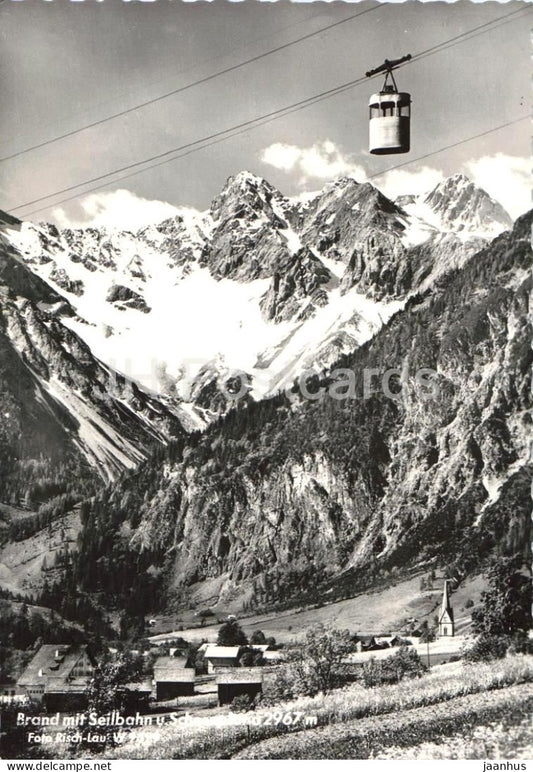 Brand mit Seilbahn u. Schesaplana - alpine village - cable car - high Alps - old postcard - Austria - used - JH Postcards