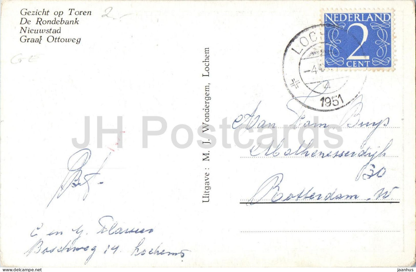Salutations de Lochem - De Rondebank - Graaf Ottoweg - vues multiples - rues - vieille carte postale - 1951 - Pays-Bas - ayant servi