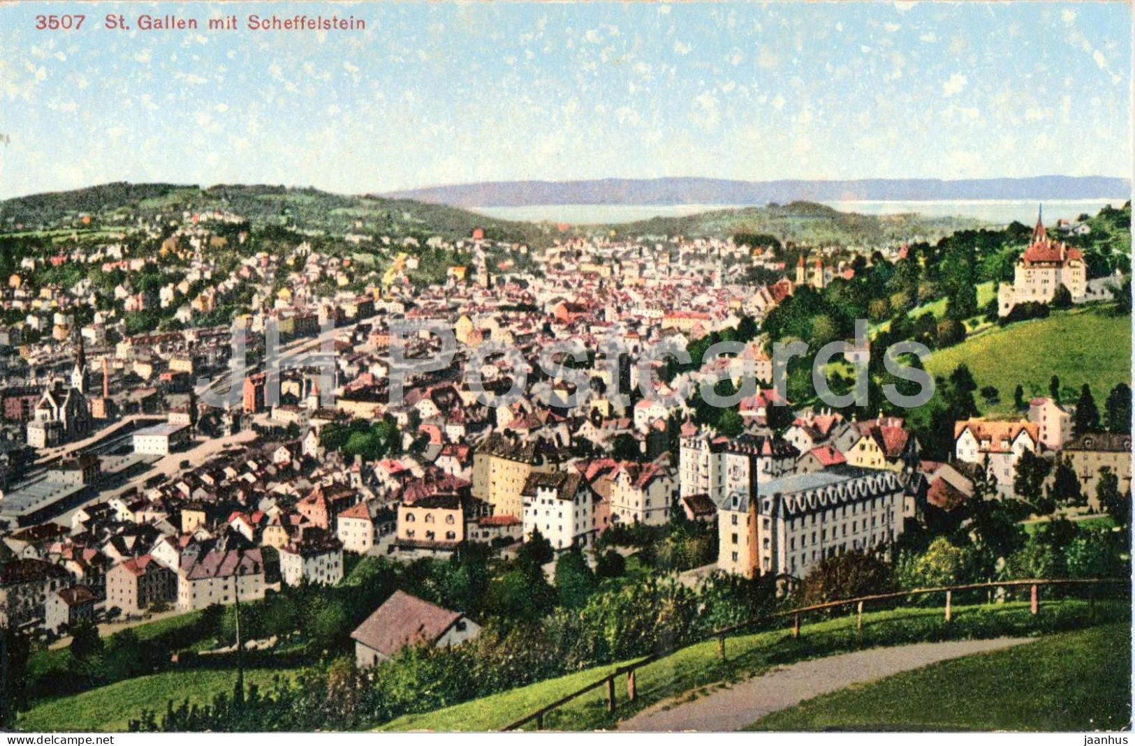 St. Gallen mit Scheffelstein - panoramic city view - 3507 - old postcard - 1911 - Switzerland - used - JH Postcards