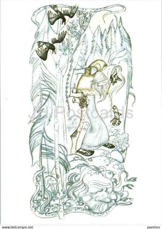 Beauty Nasto - witch - forest - Karelian Fairy Tales - illustration by Bryukhanov - 1989 - Russia USSR - unused - JH Postcards