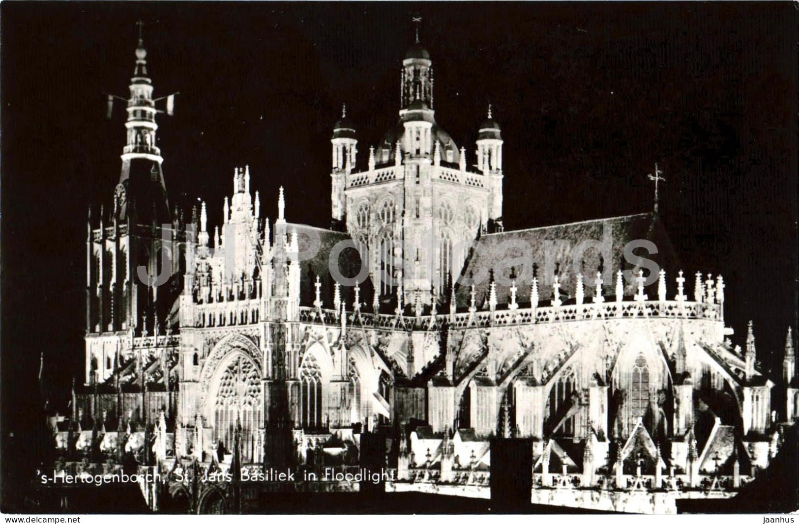 s - Hertogenbosch - St. Jans Basiliek in Floodlight - cathedral - night view - old postcard - Netherlands - unused - JH Postcards