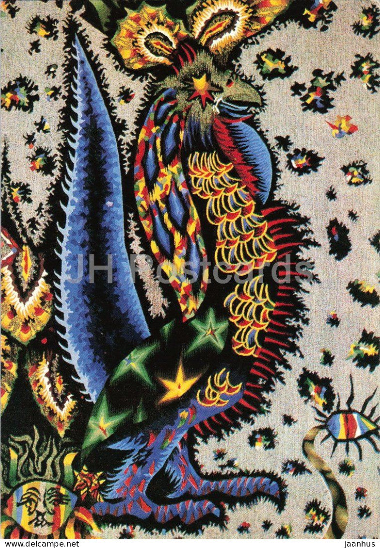 tapestry by Jean Lurcat - The Cock - Der Hahn - birds - French art - 1965 - France - unused - JH Postcards