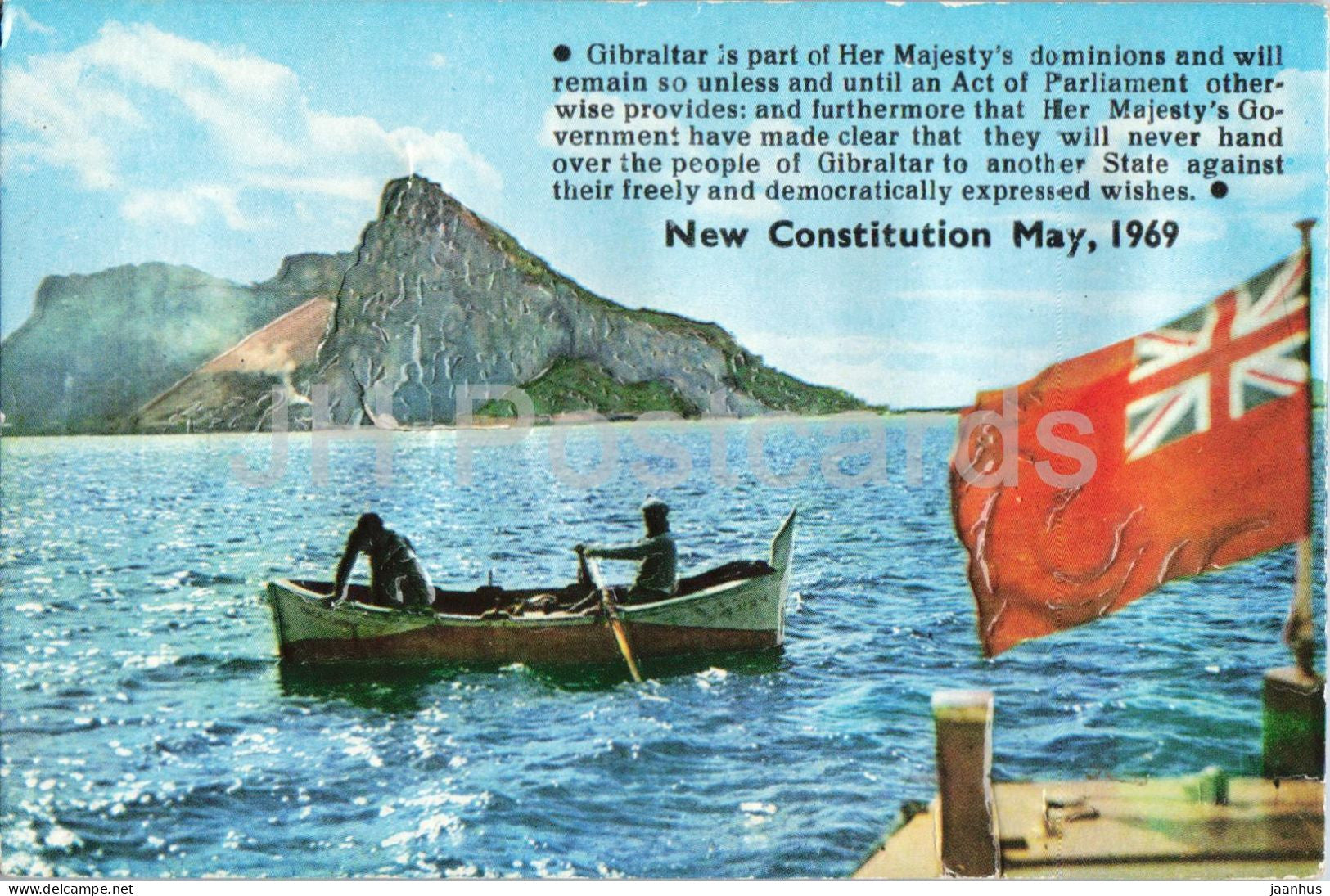 Gibraltar - East View showing Water Catchments - New Constitution May 1969 - boat - 4 - Gibraltar - used - JH Postcards