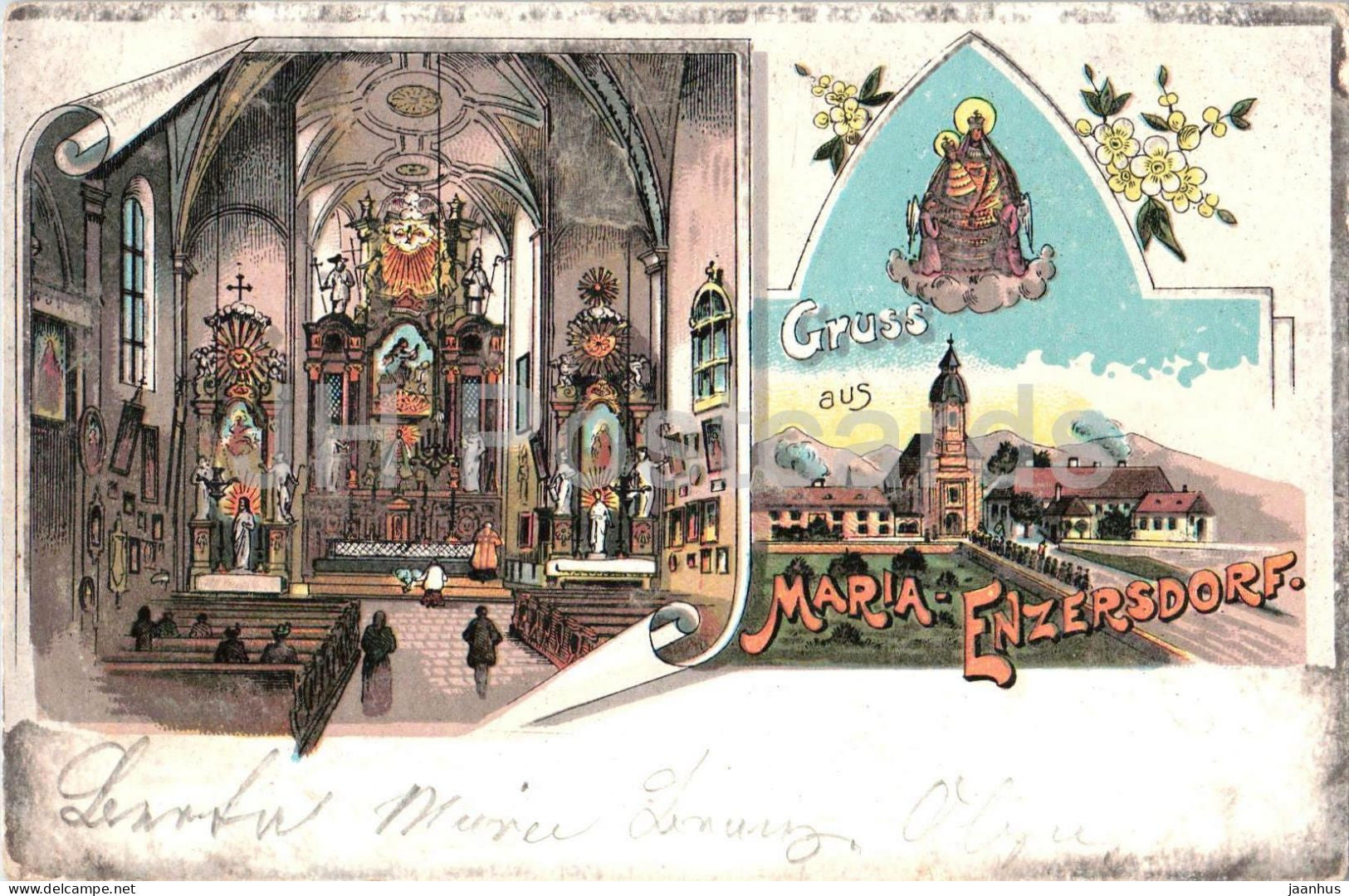 Gruss aus Maria Enzersdorf - Litho - church - old postcard - 1900s - Austria - used - JH Postcards