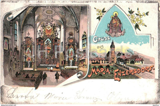 Gruss aus Maria Enzersdorf - Litho - church - old postcard - 1900s - Austria - used - JH Postcards