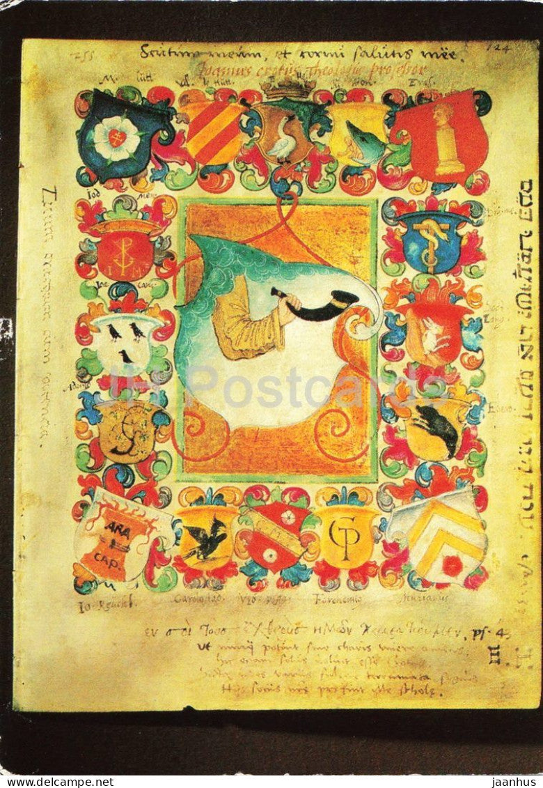 illuminated manuscript - Matrikel - University of Erfurt matricula 1520/21 - coats of arms - 1983 - Germany DDR - used - JH Postcards