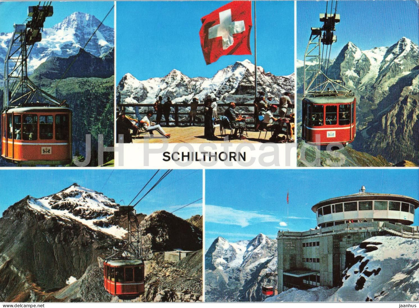 Schilthornbahn Murren Drehrestaurant Piz Gloria - cable car mountains - multiview - 35201 - 1984 - Switzerland - used - JH Postcards