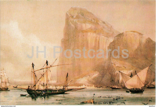 Gibraltar - Gibraltars North Front cliff face from Bayside c.1810 - sailing ship - Rock - P 6 - Gibraltar - unused - JH Postcards
