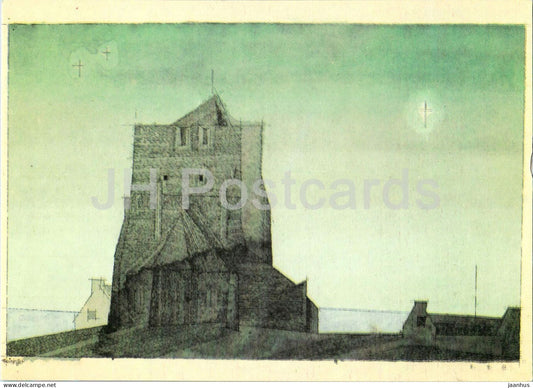 watercolor by Lyonel Feininger - St. Guenole Bretagne - German art - Germany DDR - unused - JH Postcards