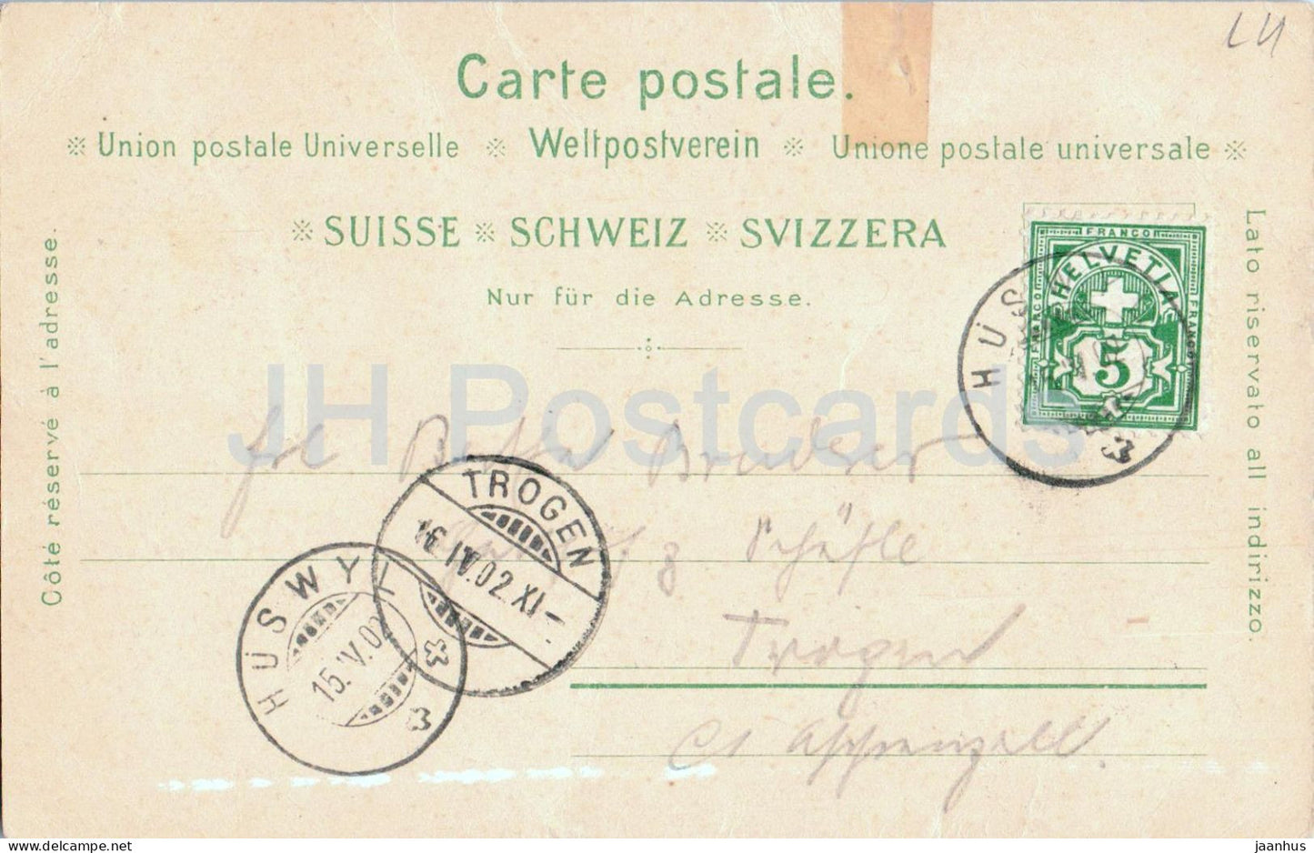 Gruss aus Huswil - Post - Gasthaus - Haus Berner - Bahnhof - Max Roon - Litho - old postcard - 1902 - Switzerland - used