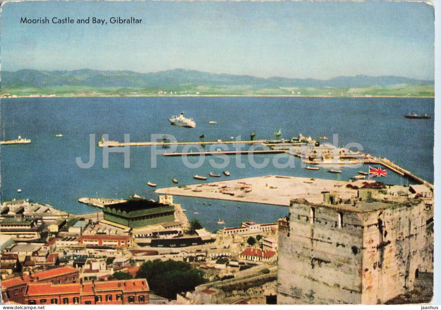 Gibraltar - Moorish Castle and Bay - Ruderock Series - harbour - old postcard - 21 - Gibraltar - unused - JH Postcards