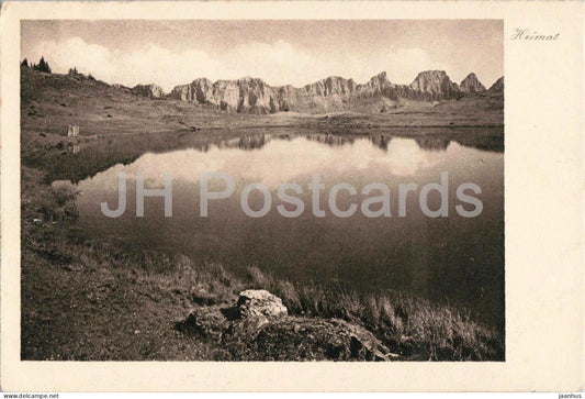 Seebenalp See and Churfirsten mountains reflection - Heimat - old postcard - 1921 - Switzerland - used - JH Postcards