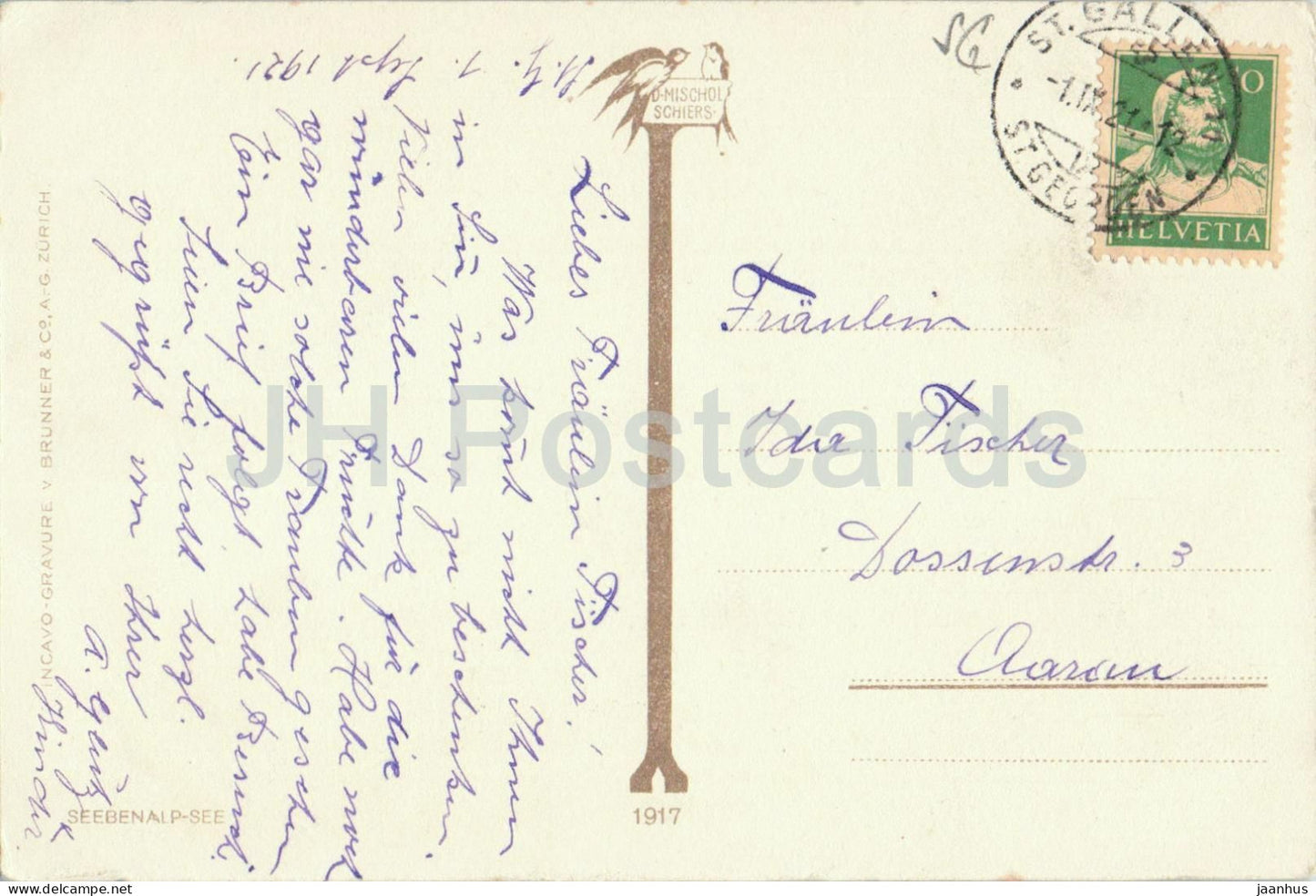 Reflets des montagnes de Seebenalp et Churfirsten - Heimat - carte postale ancienne - 1921 - Suisse - utilisée
