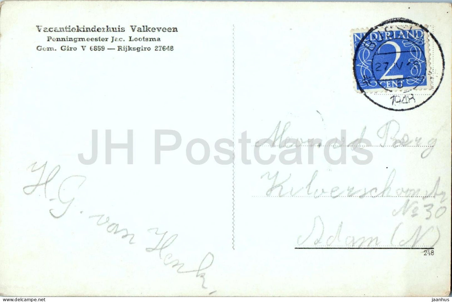 Vacantiekinderhuis Valkeveen - Jac. Lootsma - Ferienkinderheim - 248 - alte Postkarte - 1949 - Niederlande - gebraucht