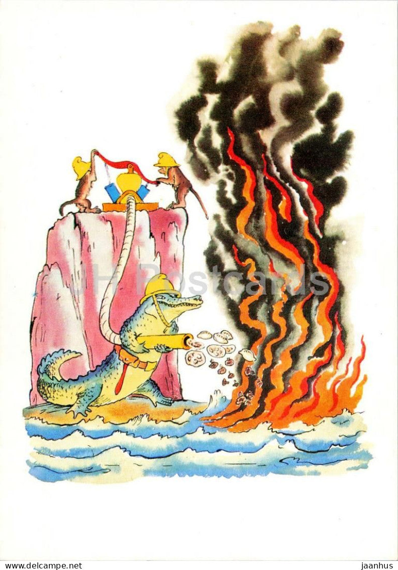 Crocodile - Fire - monkey - Mix Up - Fairy Tale by Chukovsky - illustration - 1969 - Russia USSR - unused - JH Postcards