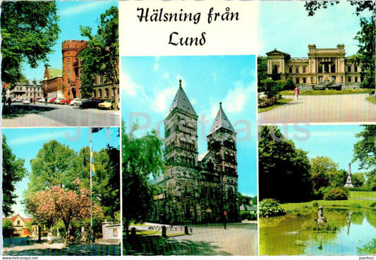 Halsning fran Lund - Lunds Domkyrka - Lund - cathedral - multiview - 12-1519 - 1980 - Sweden - used - JH Postcards