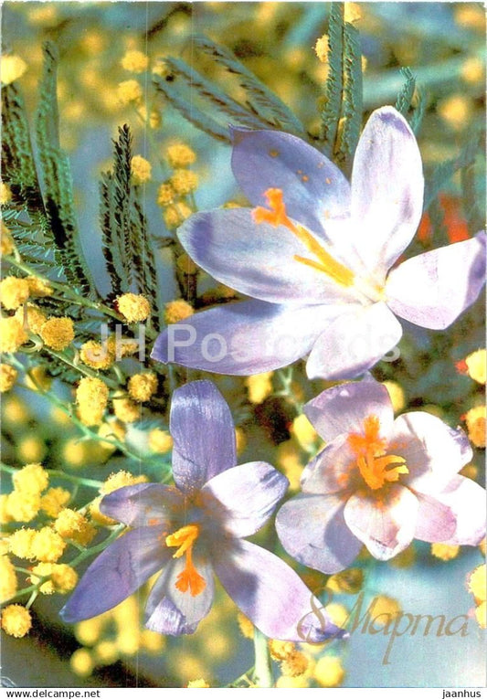 8 March Greeting Card - Blue Flowers - postal stationery - 1 - 1987 - Russia USSR - used - JH Postcards