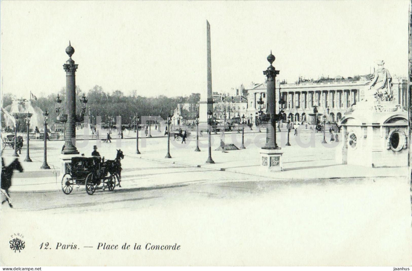 Paris - Place de la Concorde - Concorde Square - horse carriage - 12 - old postcard - France - unused - JH Postcards