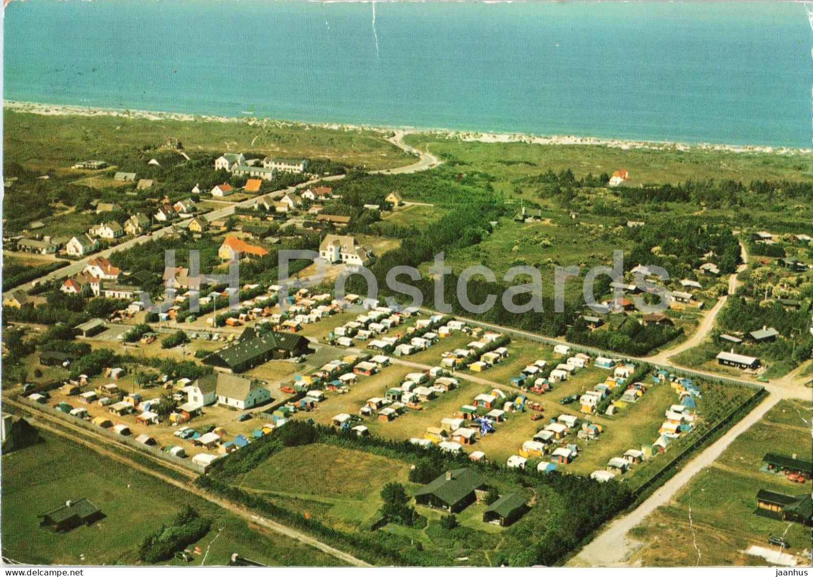 Tannisby Camping Tversted - aerial view - campsite - caravans - seaside - 1982 - Denmark - used - JH Postcards