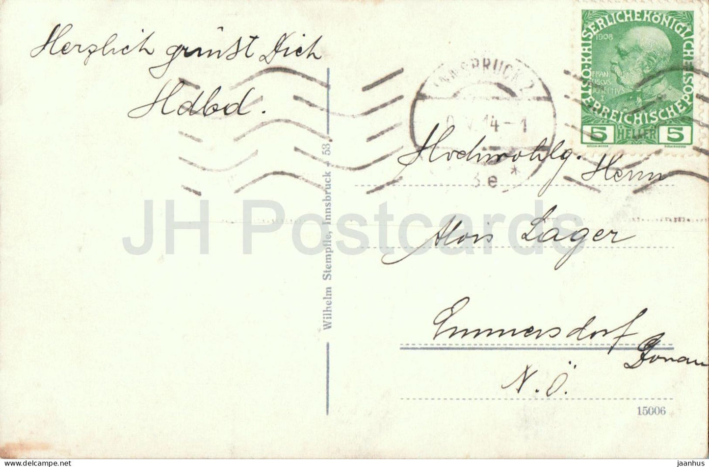 Innsbruck - Triumphpforte - city view street scene - tram - 15006 - old postcard - 1914 - Austria - used