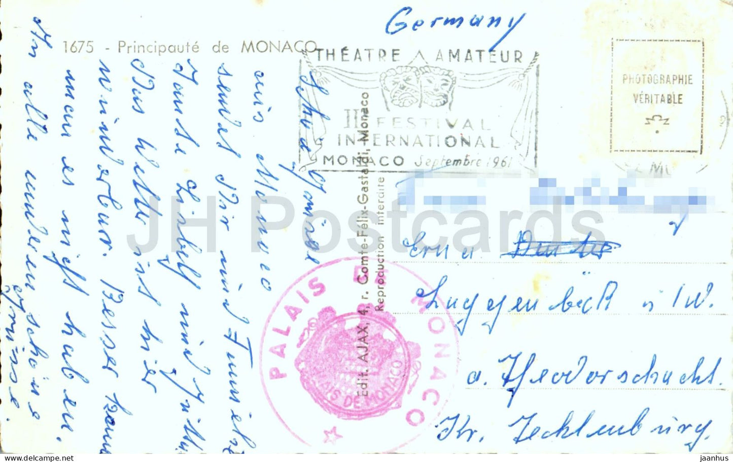 Monte-Carlo - Souvenir de Monaco Monte-Carlo - harbour palace casino coat of arms - 1961 - old postcard - Monaco - used