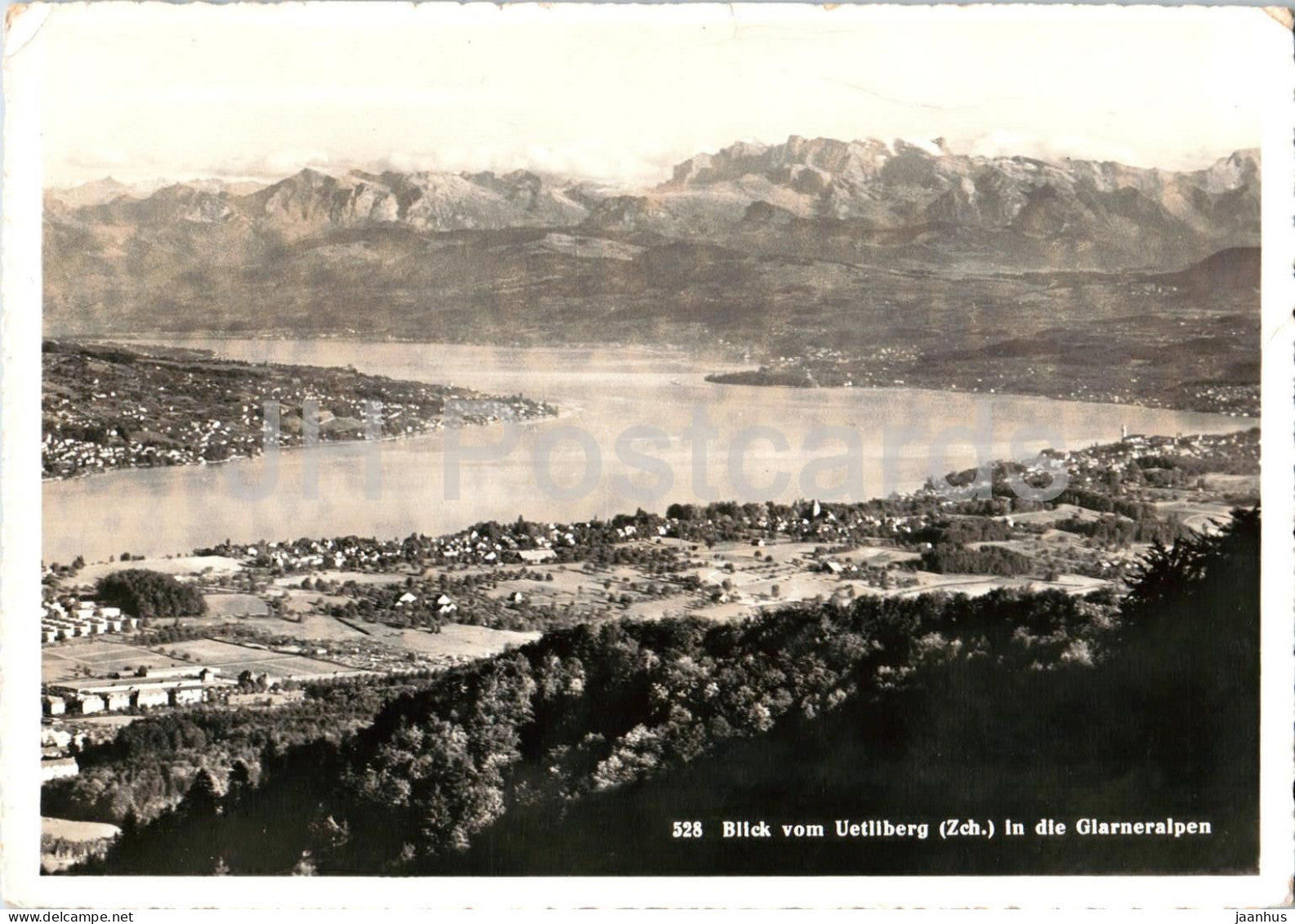 Blick vom Uetliberg in die Glarneralpen - lake - mountains - panorama - 528 - old postcard - 1956 - Switzerland - used - JH Postcards