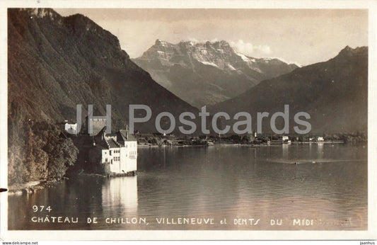 Chateau de Chillon - Villeneuve et Dents du Midi - castle - 974 - old postcard - 1930 - Switzerland - used - JH Postcards