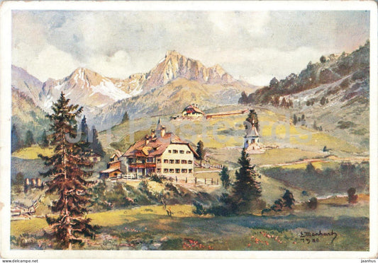 Alpenpension Plockenhaus - Mountain lodge - landscape - illustration - old postcard - 1932 - Austria - unused - JH Postcards