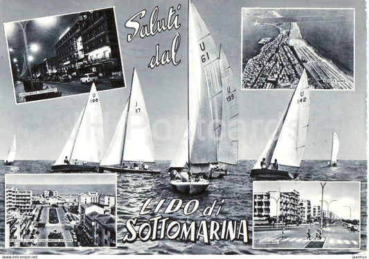Saluti dal Lido di Sottomarina - Greetings - sailing boat - resort - streets - multiview - 145 - 1963 - Italy - used - JH Postcards