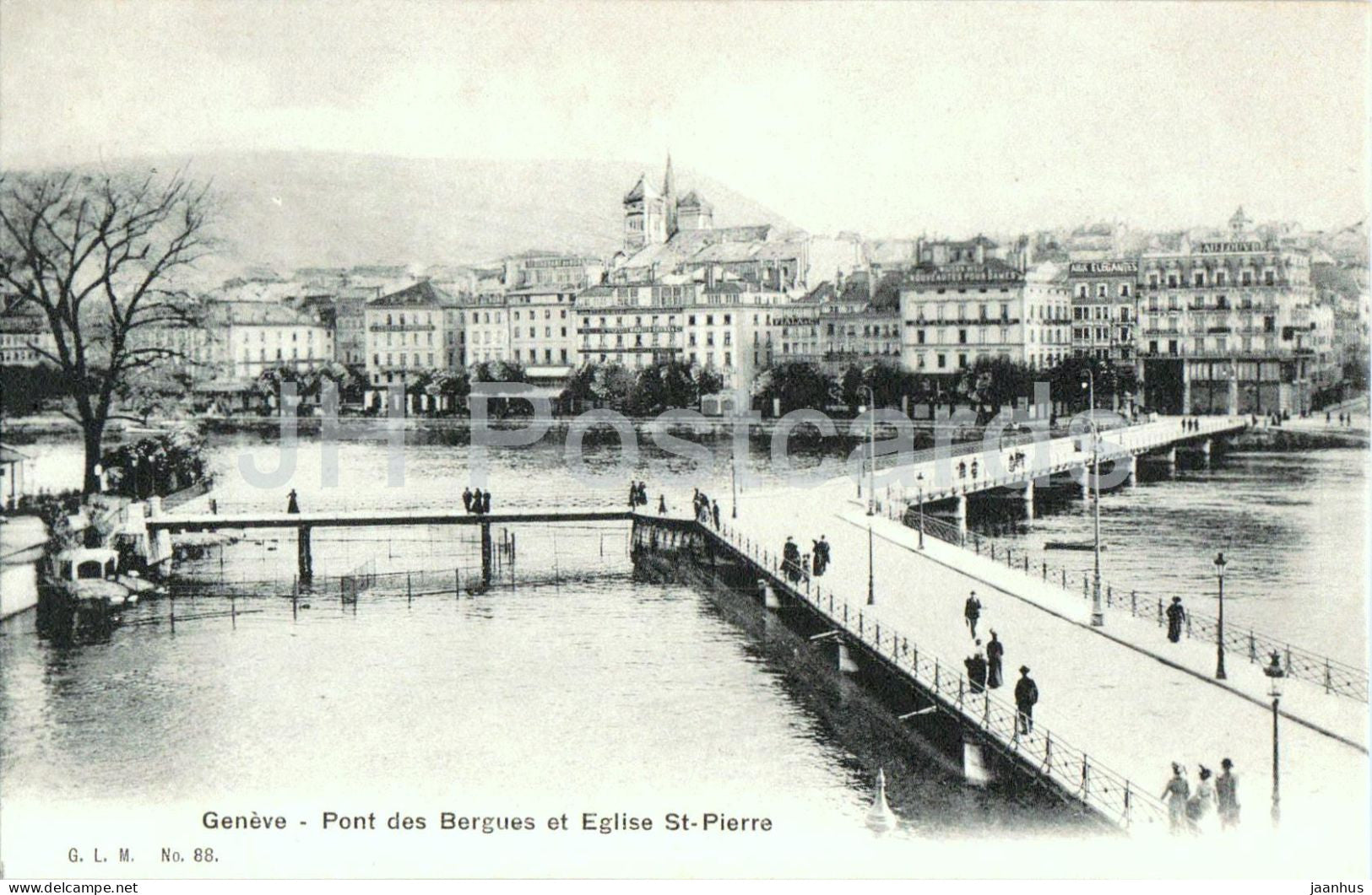 Geneve - Geneva - Pont des Bergues et Eglise St-Pierre - bridge - 88 - old postcard - Switzerland - unused - JH Postcards