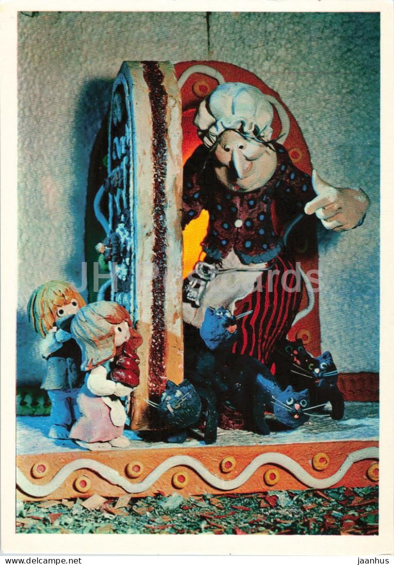 Hansel and Gretel by Brothers Grimm - sweet house - cats - dolls - Fairy Tale - 1975 - Russia USSR - unused - JH Postcards