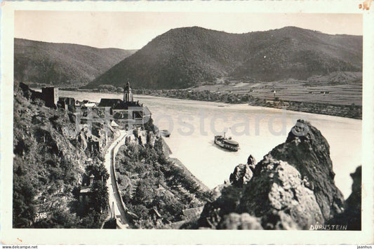 Durnstein a. d. Donau - Danube river - ship - No. 346 - old postcard - 1930s - Austria - used - JH Postcards