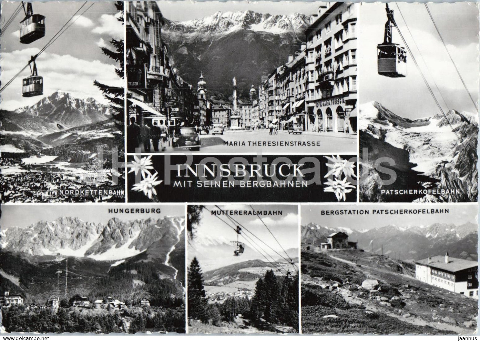 Innsbruck mit seinen Bergbahnen - cable car - multiview - 8039 - old postcard - 1959 - Austria - used - JH Postcards