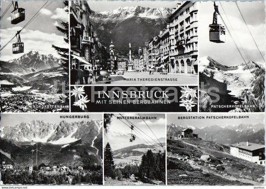 Innsbruck mit seinen Bergbahnen - cable car - multiview - 8039 - old postcard - 1959 - Austria - used - JH Postcards