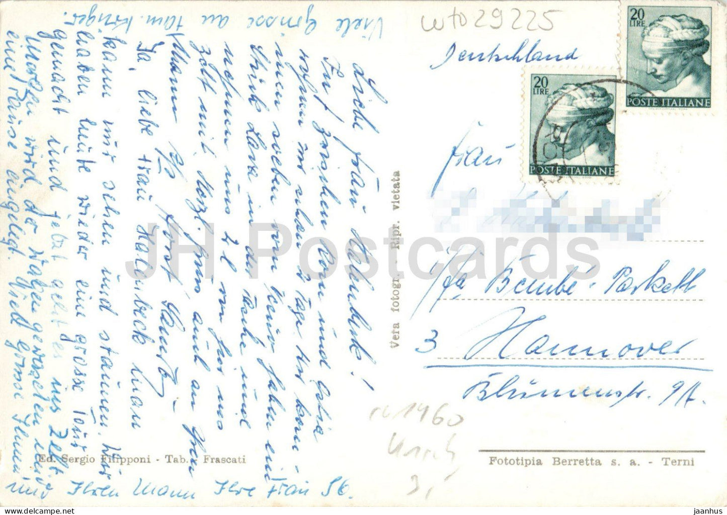 Saluti da Frascati - Greetings - wine bottle - town - streets - multiview - old postcard - 1950s - Italy - used