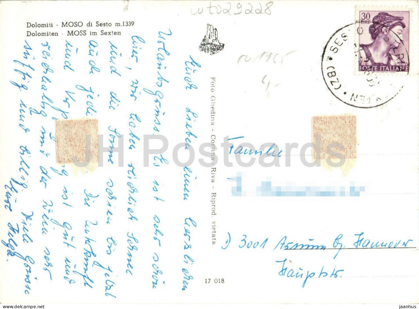 Dolomiti - Moso di Sesto m.1339 - Dolomites - Moos in Sexten - mountains - 17018 - old postcard - 1950s - Italy - used