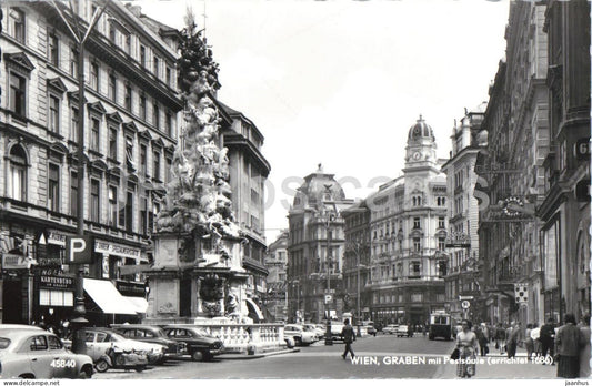 Wien - Vienna - Graben mit Pestsaule - car - street view - 45840  - old postcard - Austria - unused - JH Postcards