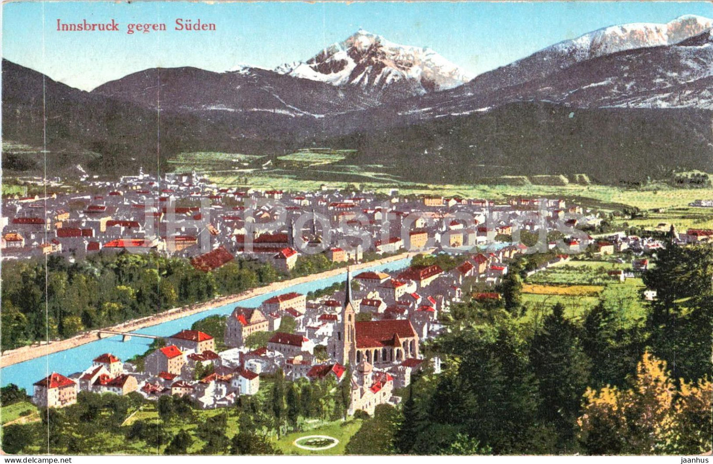 Innsbruck gegen Suden - panoramic view - Alps - 6088 - old postcard - 1918 - Austria - used - JH Postcards