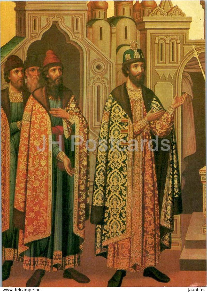 Moscow Kremlin - Faceted Chamber - Tsar Fiodor Ioannovich Surrounded by Boyars - 1985 - Russia USSR - unused - JH Postcards